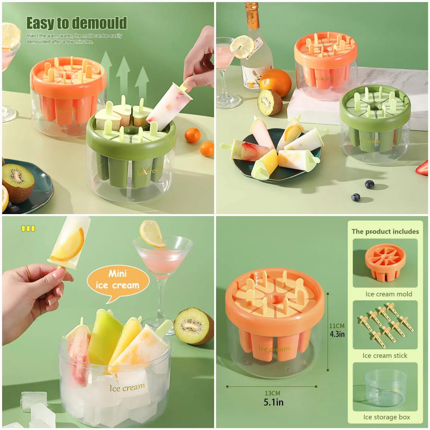 Plastics Ice Cream Mold DIY Dessert Popsicle Moulds Tray Ice Cube Maker