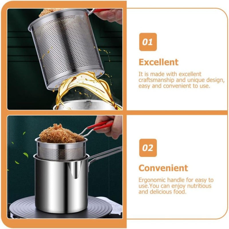 1200ml Stainless Steel Deep Fryer Pot with Strainer Basket