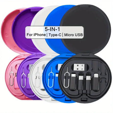 5 in 1 Portable 60W Charging Data Cable Set and Mobile Phone Holder Storage Box