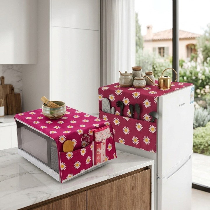 Fridge and microwave covers in kitchen