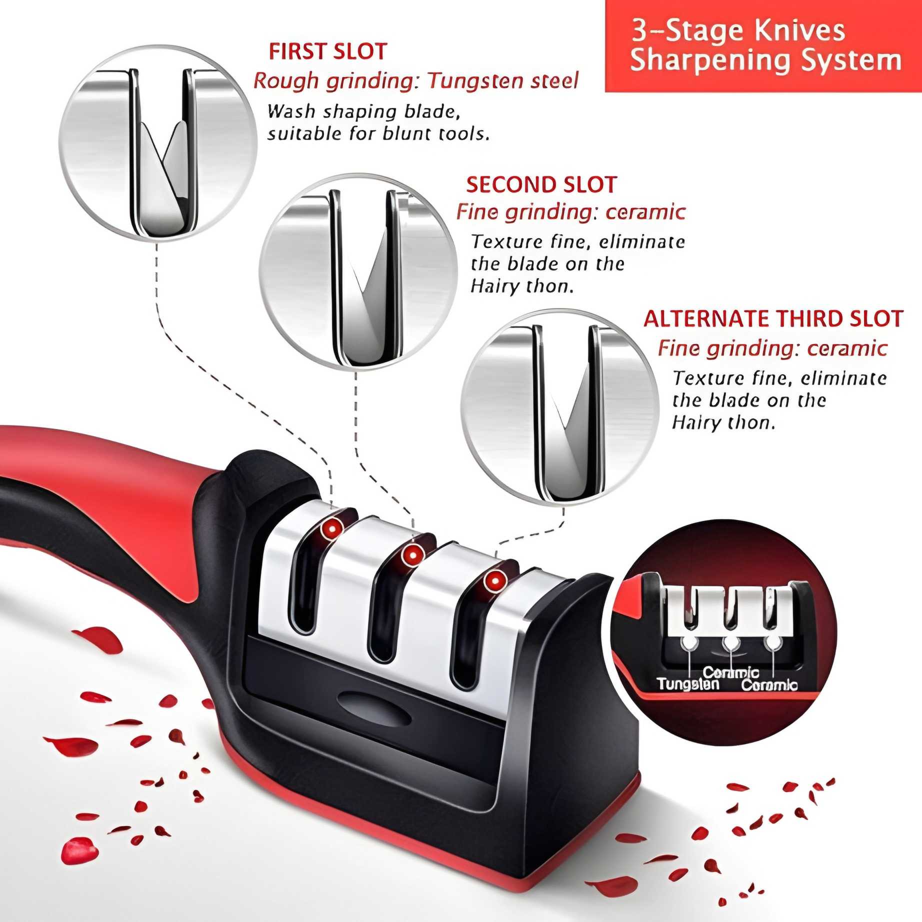 Multi-Function 4 Stages Type Knife Sharpener Handheld with Non-Slip Base for Ceramic Steel and Knives