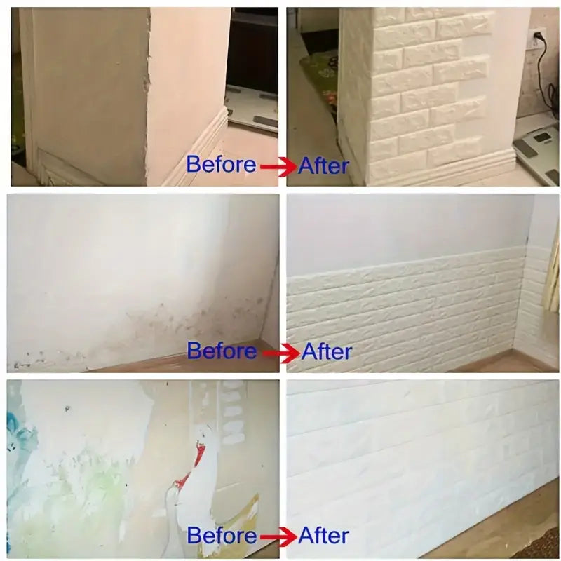 3D Self-Adhesive White Brick Foam Wall Panels