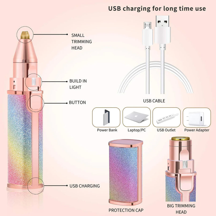 2 IN 1 Rechargeable Electric Eyebrow Trimmer & Shaver for Multiple Body Parts