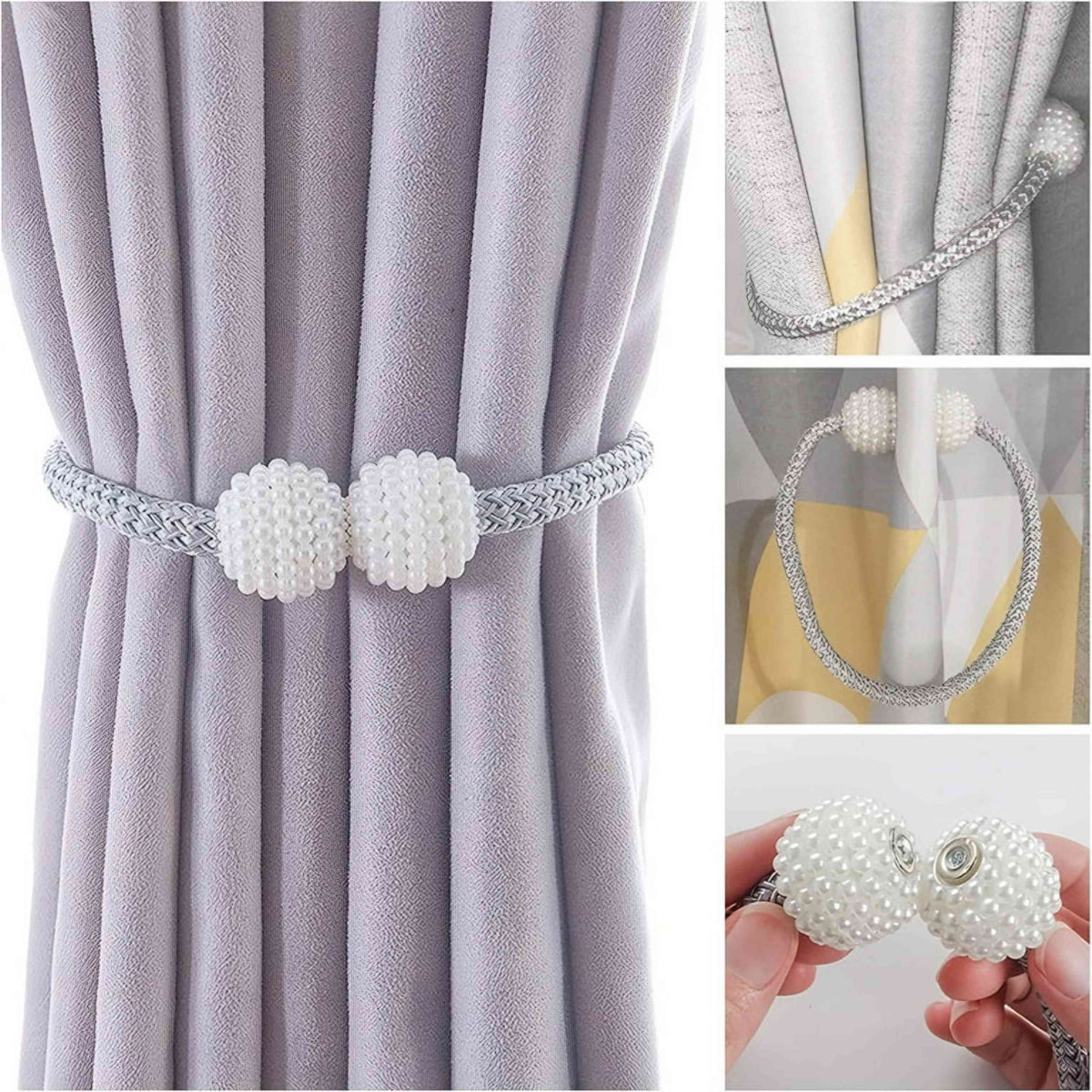 4 PCS Magnetic Pearl Curtain Buckle Tiebacks European Style Decorative Rings