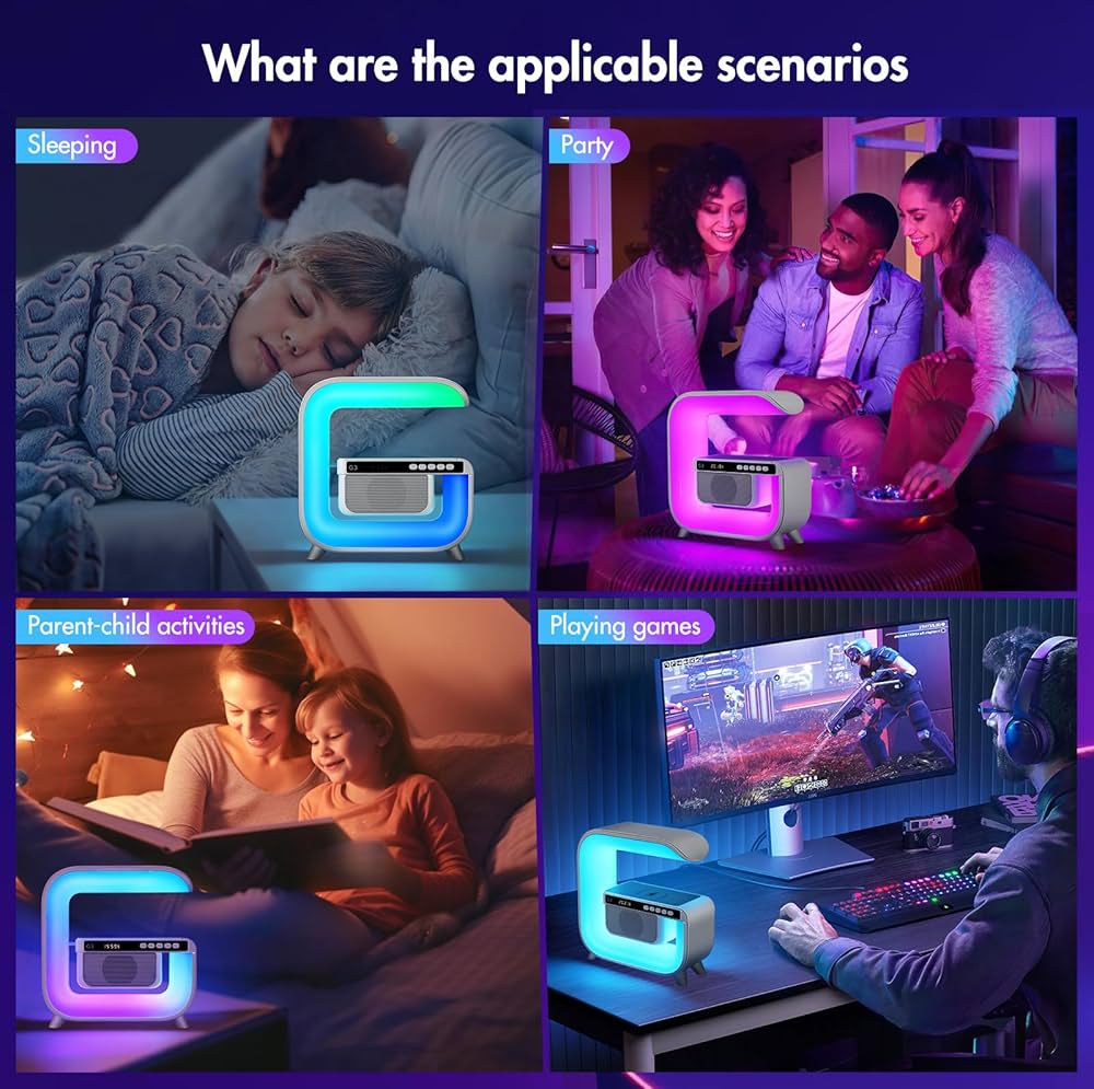 RGB G-Shaped Lamp with Bluetooth Speaker & Wireless Charger