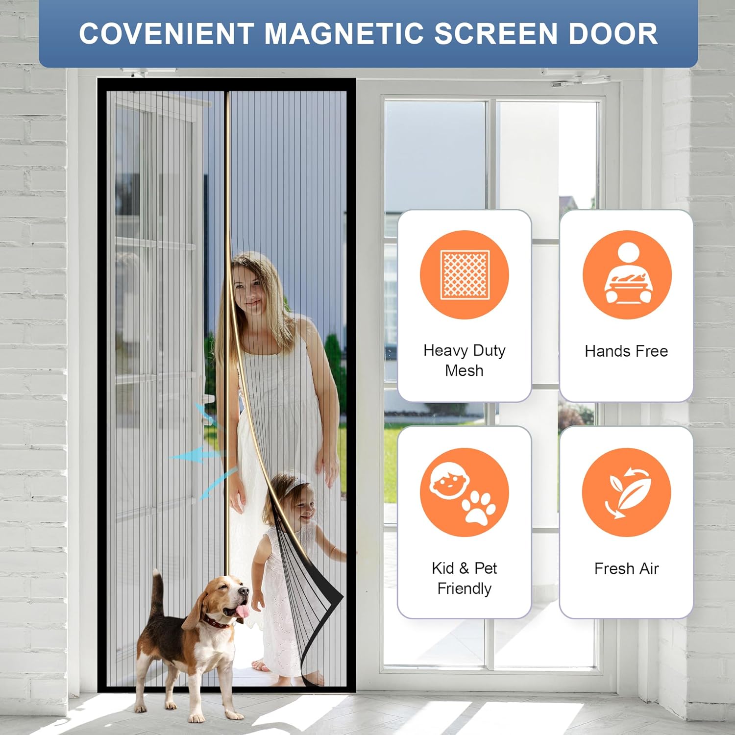 Magic Mesh Deluxe- Hands Free Magnetic Screen Door, Mesh Curtain Keeps Bugs Out