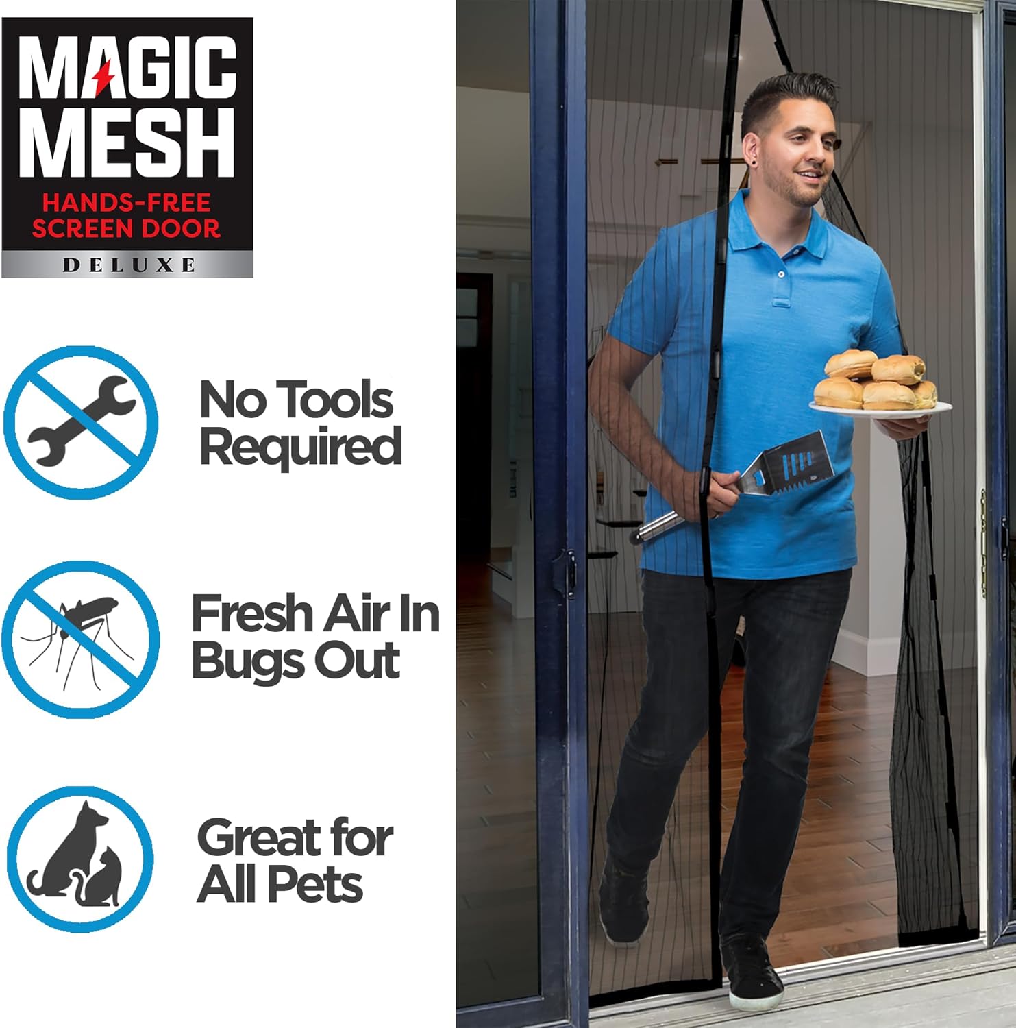 Magic Mesh Deluxe- Hands Free Magnetic Screen Door, Mesh Curtain Keeps Bugs Out
