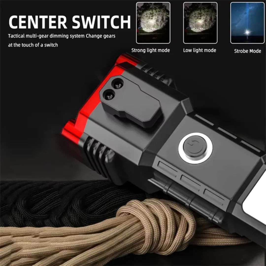 High-Power LED Torch Light - Rechargeable Flashlight With Tactical Hammer And Power Bank - Electronic Accessory Designed For Illumination And Daily Utility Routine
