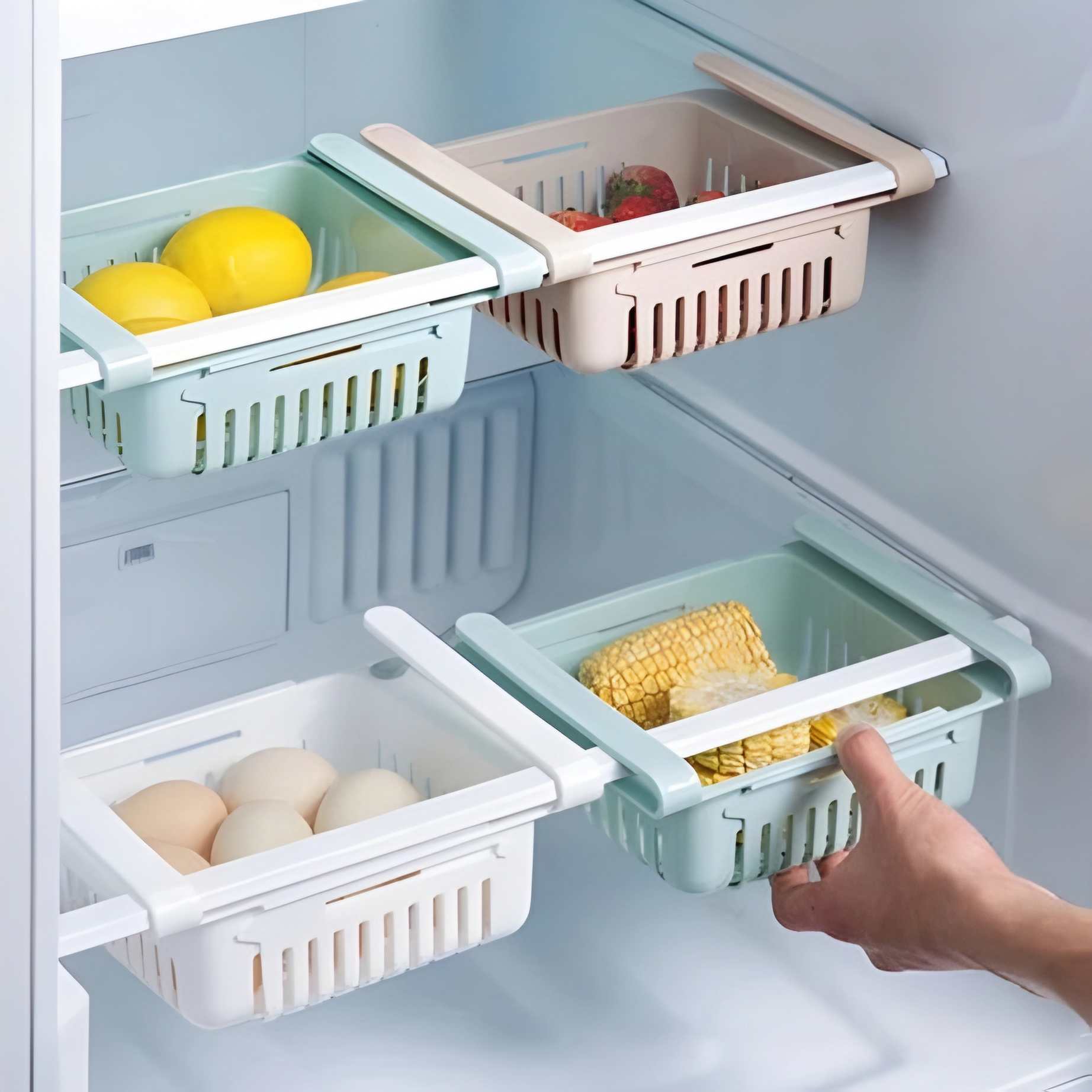 Adjustable Fridge Storage Basket Racks & Sliding Tray