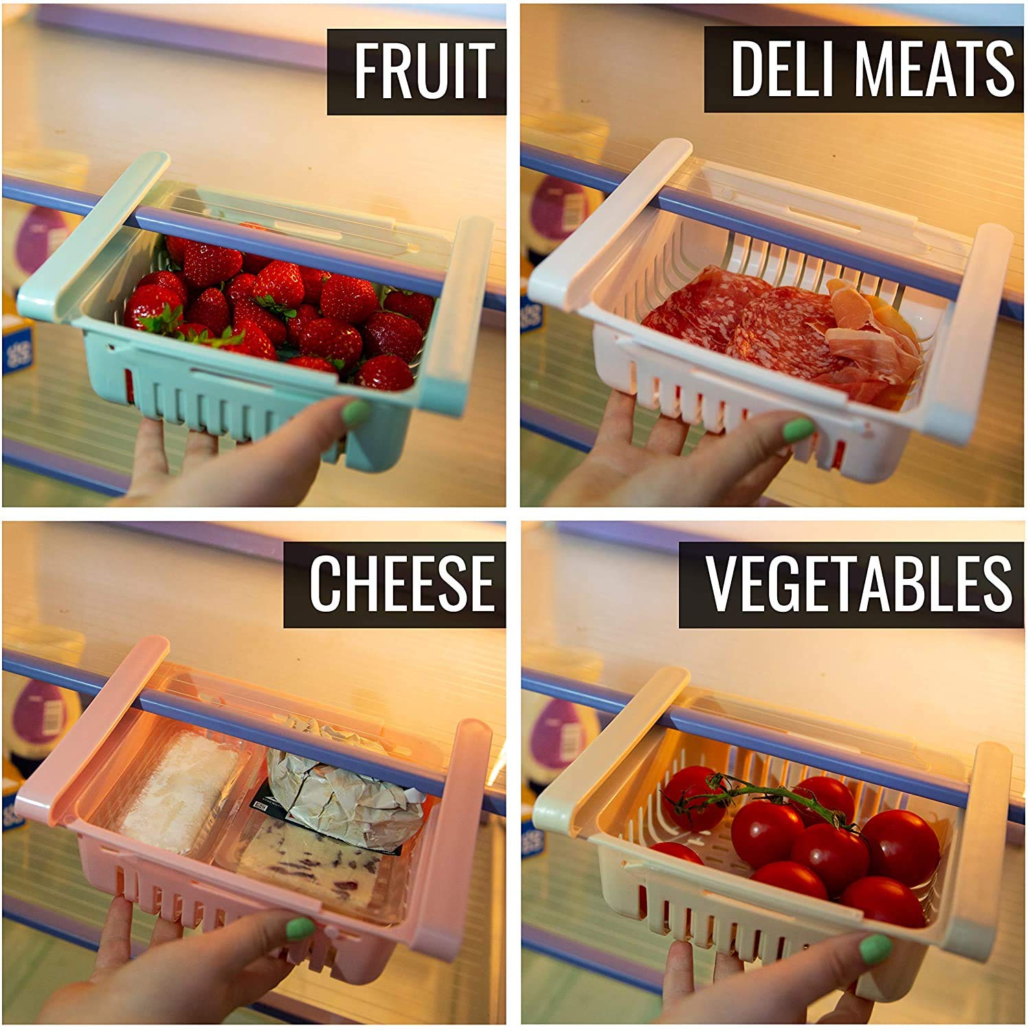 Adjustable Fridge Storage Basket Racks & Sliding Tray