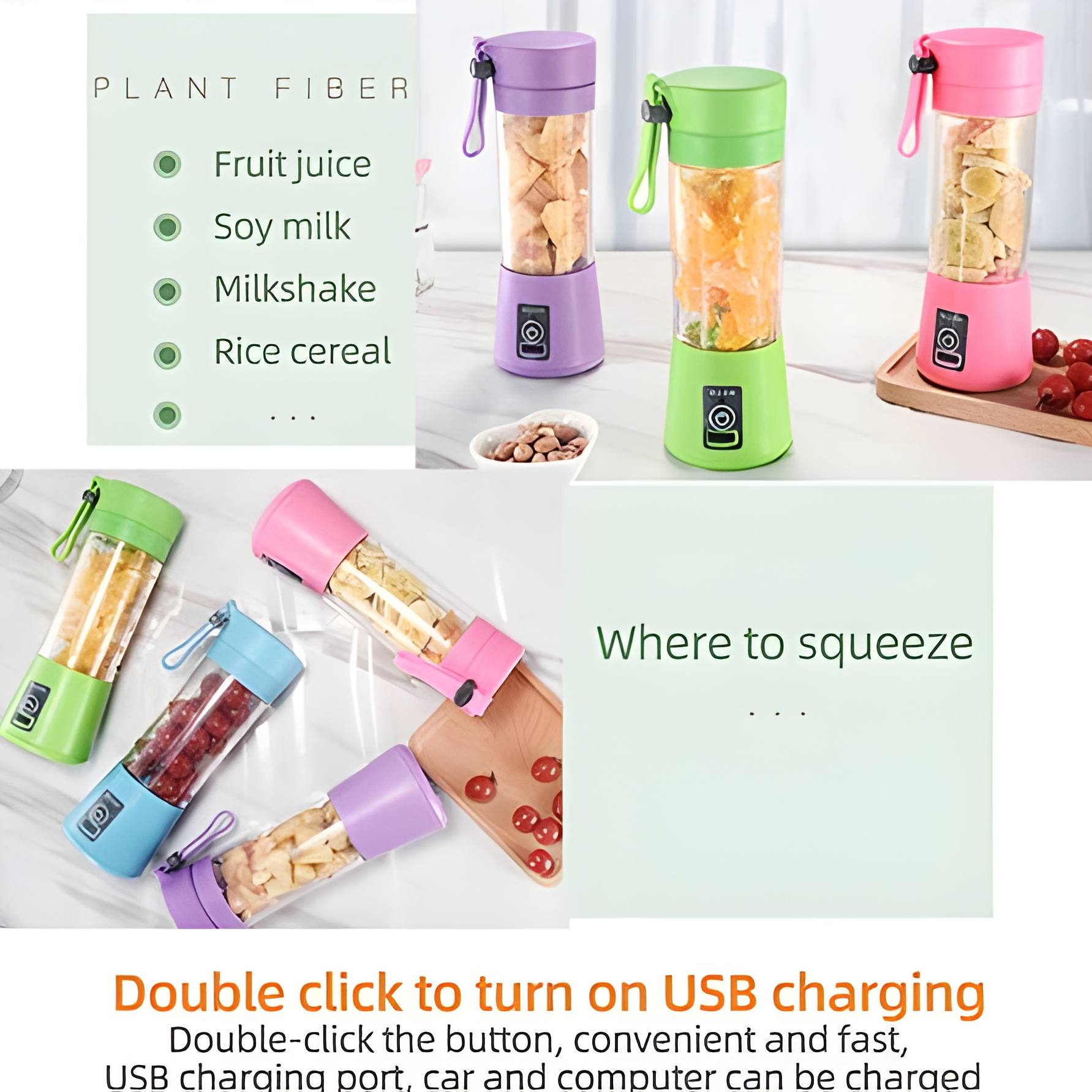 USB Rechargeable Juicer 6 Blades Electric Blender Portable Mixer