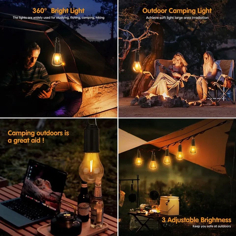 Rechargeable Waterproof LED Camping Bulb with Hook – Type-C