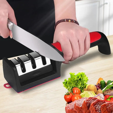 Multi-Function 3 Stages Type Knife Sharpener Handheld with Non-Slip Base for Ceramic Steel and Knives