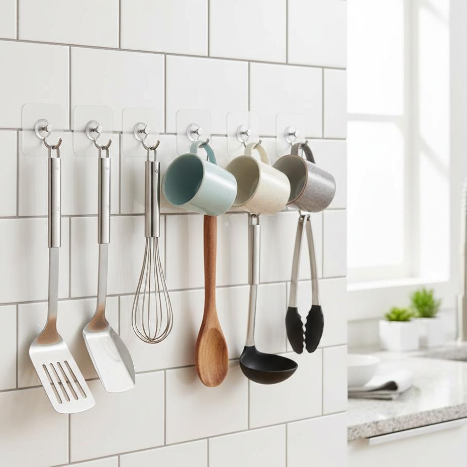 Transparent self-adhesive screw hooks