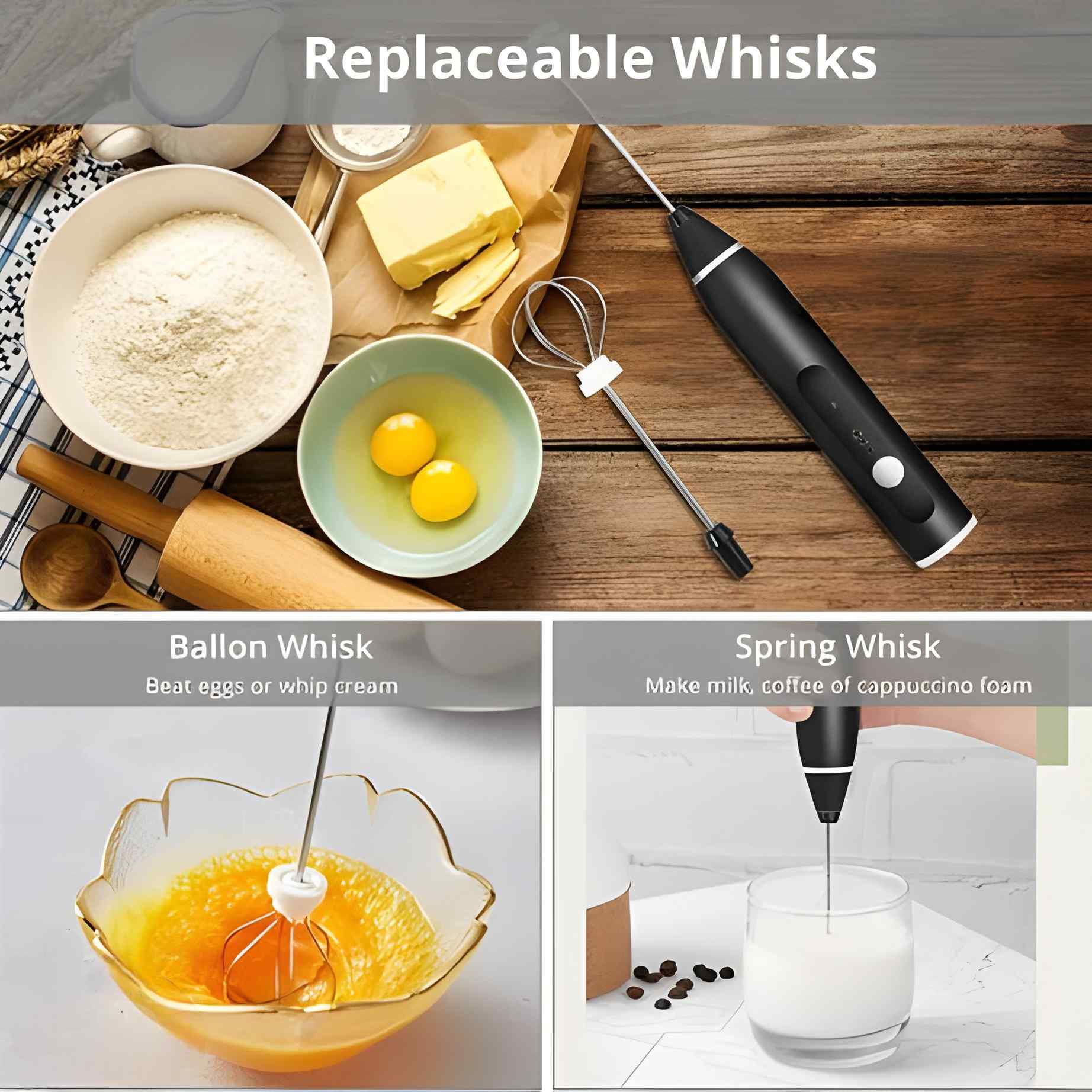 2 In 1 Rechargeable Electric Coffee and Egg Beater and Mixer Milk Frother