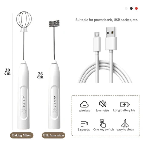 2 In 1 Rechargeable Electric Coffee and Egg Beater and Mixer Milk Frother