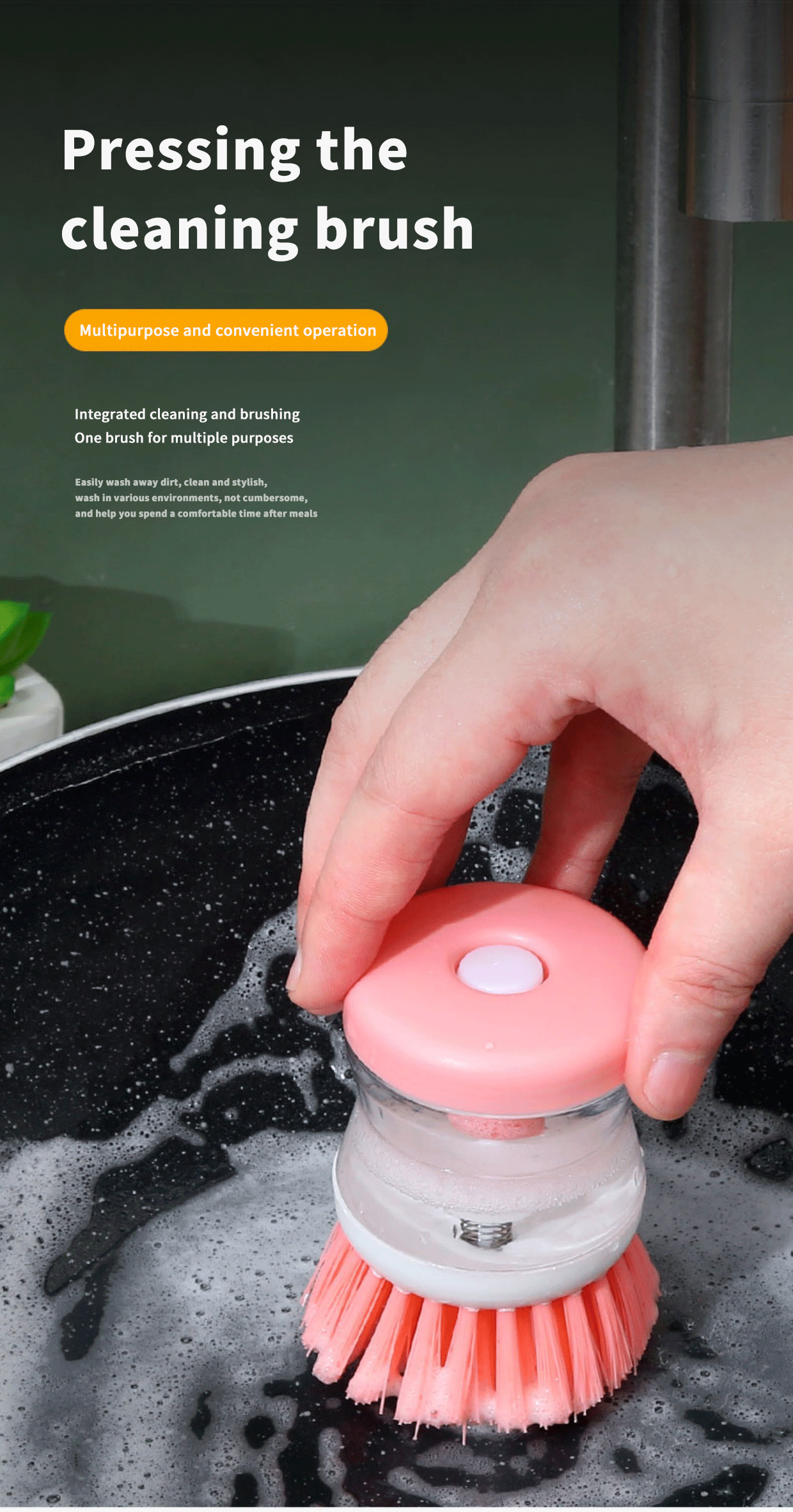Self-Dispensing Dish Cleaning Brushes – Pack of 2