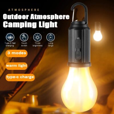 Rechargeable Waterproof LED Camping Bulb with Hook – Type-C