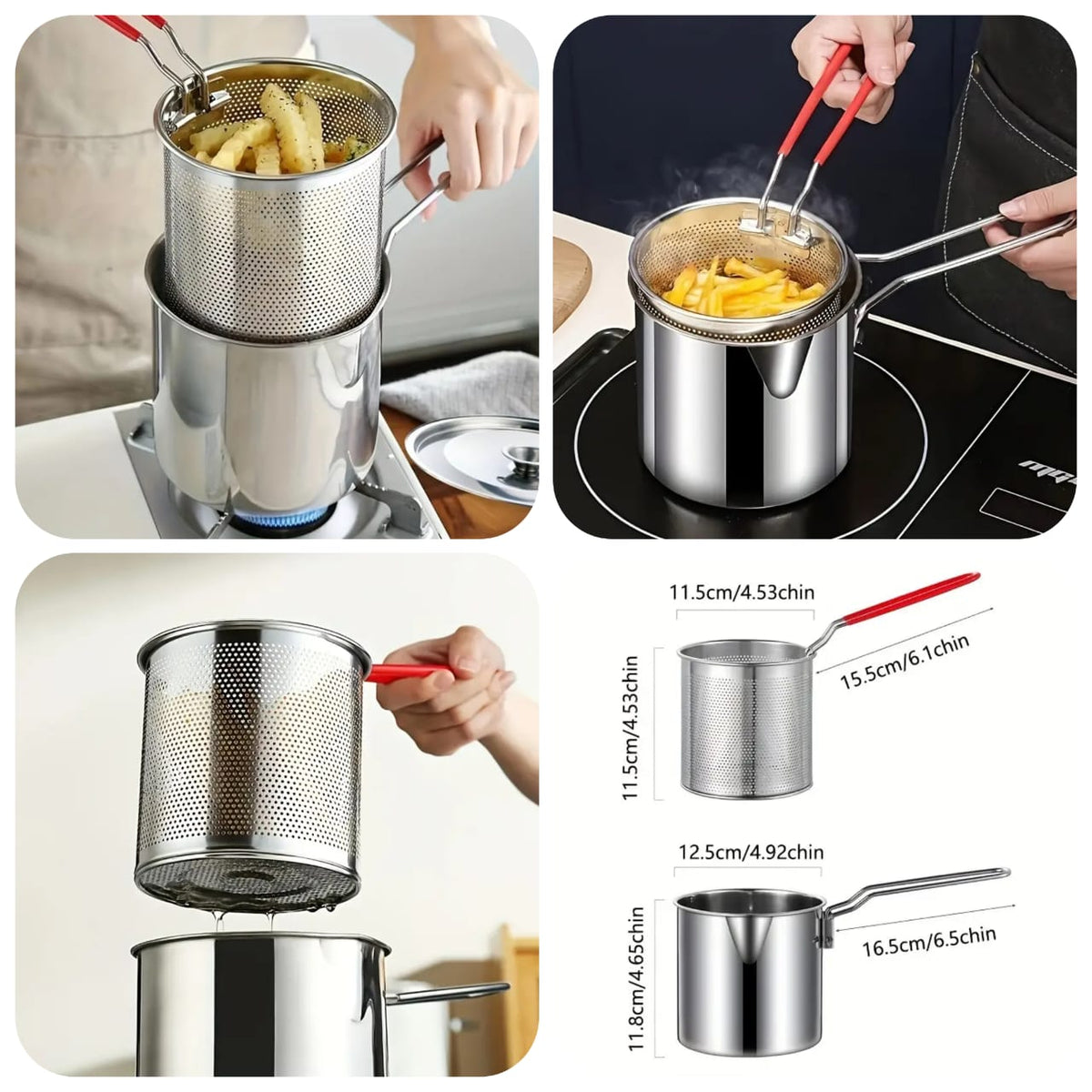 1200ml Stainless Steel Deep Fryer Pot with Strainer Basket