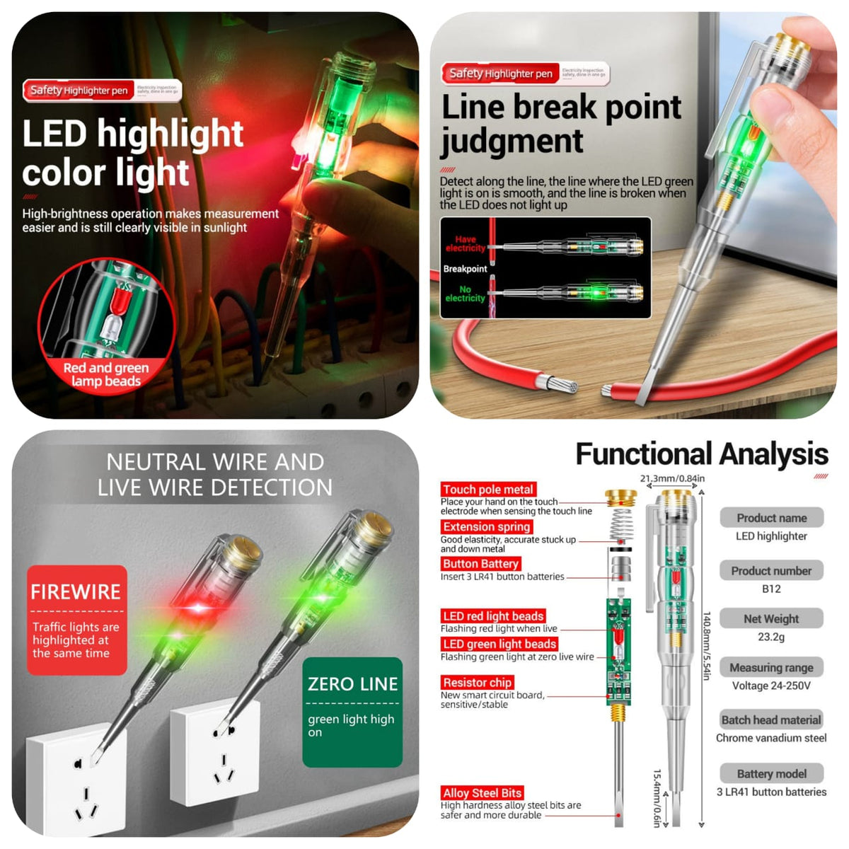 Electrical Voltage Tester Pen with LED Indicator