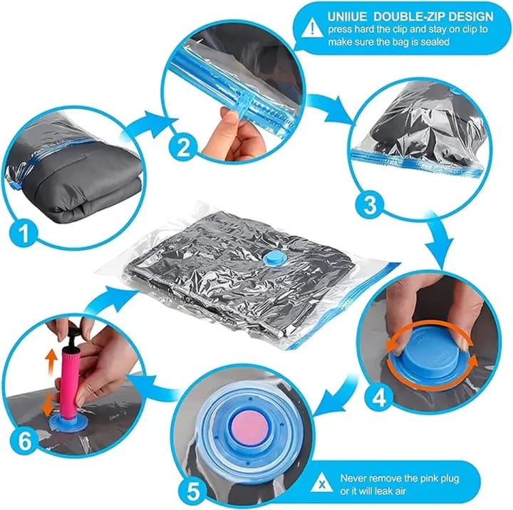 Vacuum Storage Bags Set – 5 Bags + Hand Pump
