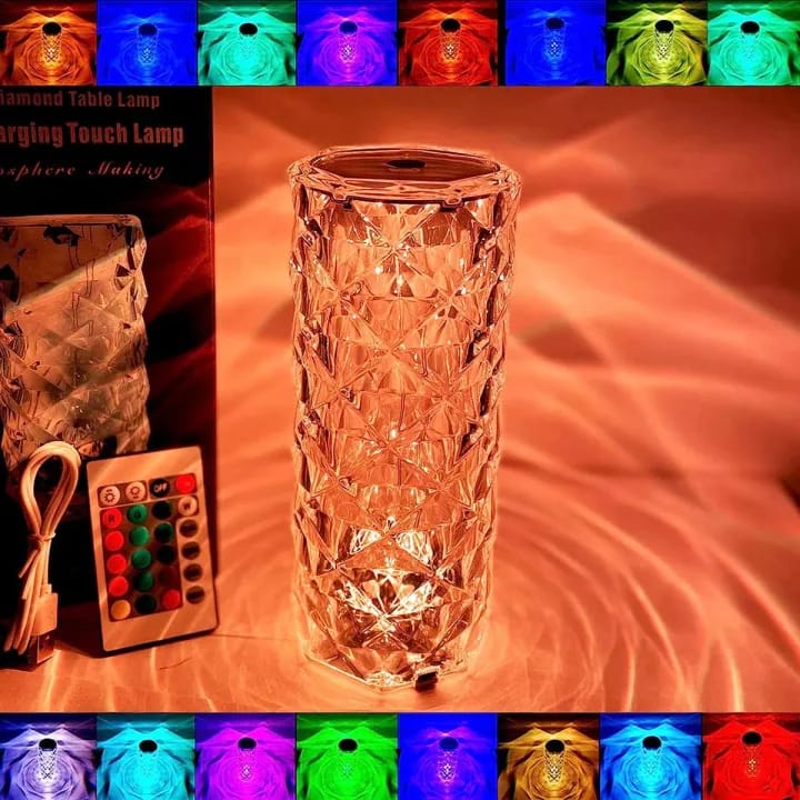 16-Color Crystal Rose Touch Lamp with Remote