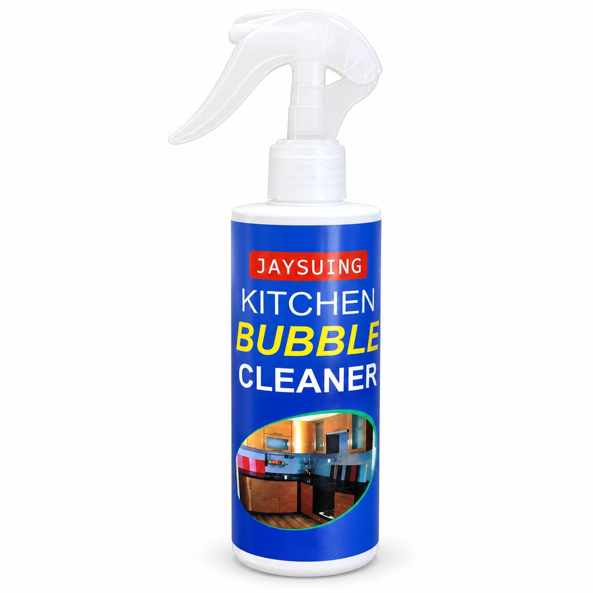 Jaysuing Kitchen Bubble Cleaner in its white trigger-spray bottle