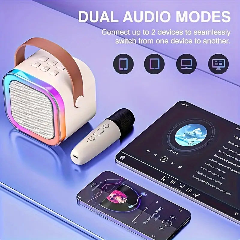 K12 Portable Karaoke Bluetooth Speaker with RGB Lights & Microphone