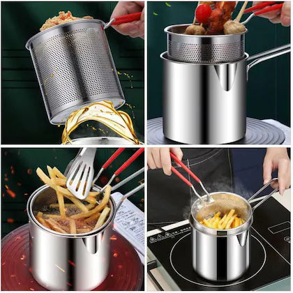 1200ml Stainless Steel Deep Fryer Pot with Strainer Basket