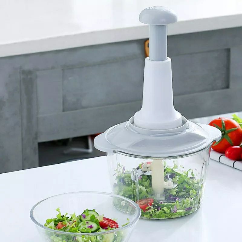 Multifunction Manual Push Chopper with Slicer, Grater & Beater