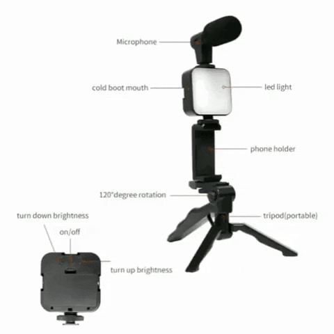 Imported All in one Vlogging Video Making Kit Super Flexible Universal Tripod with Microphone and Light