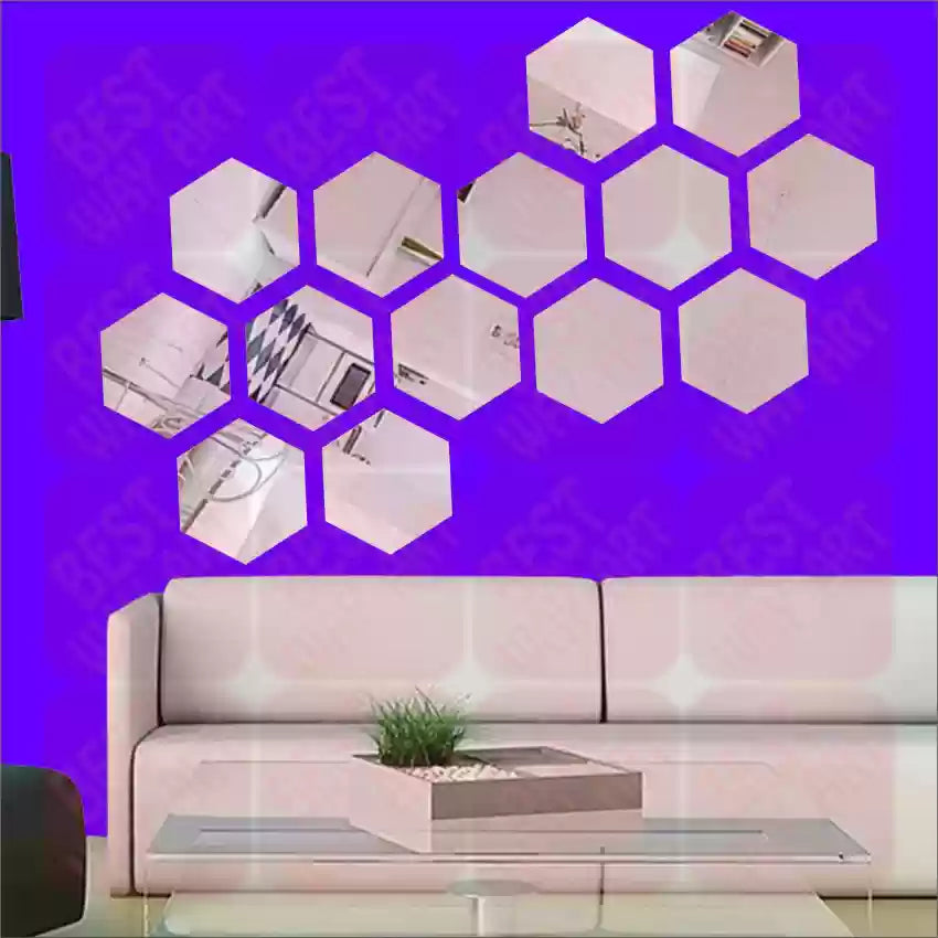 3D Acrylic Hexagon Mirror Stickers – Pack of 12, Silver
