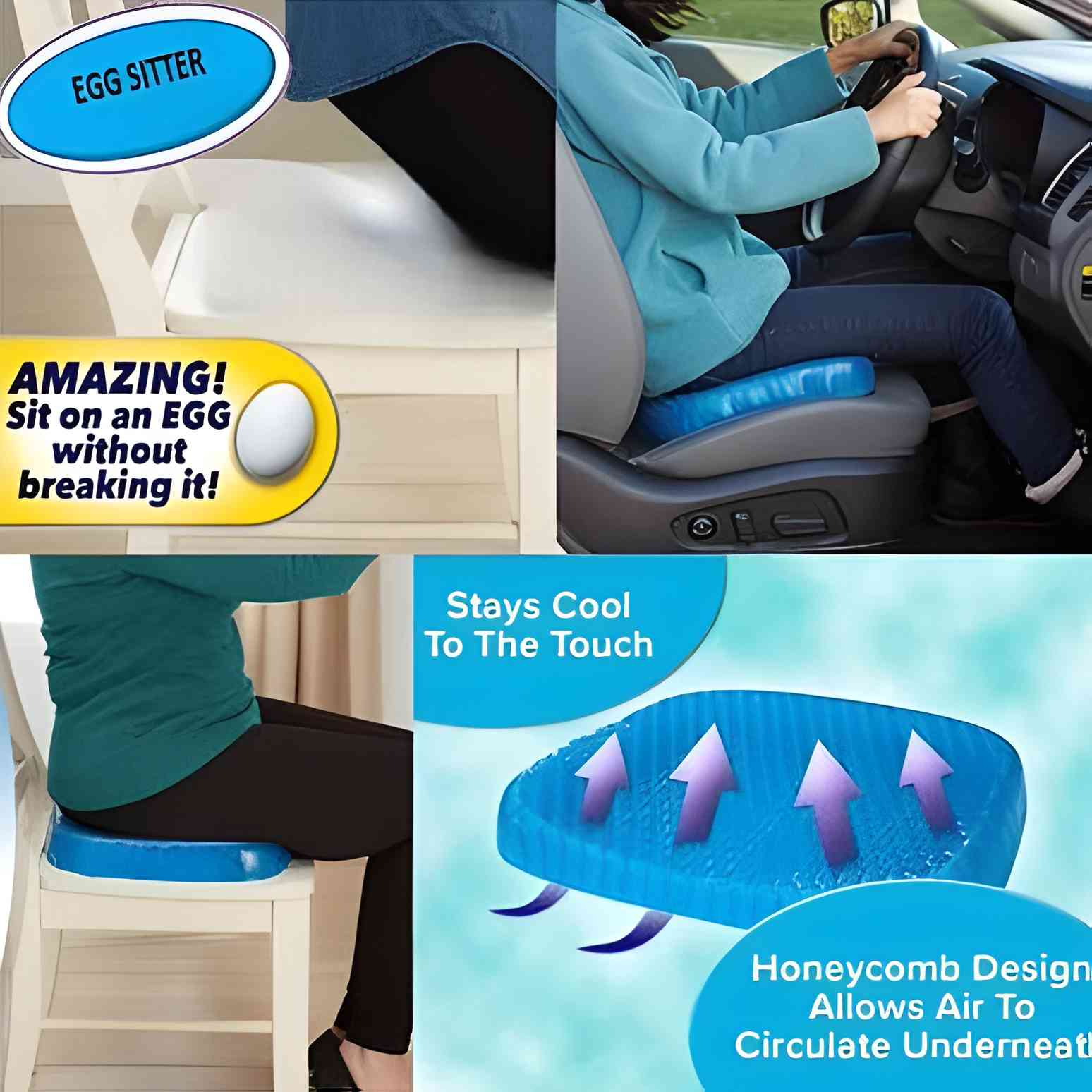 Non Slip Egg Sitter Gel Seat Cushion Soft Sitting Support Pad Cushion for Car and Office Chair Seat Pads