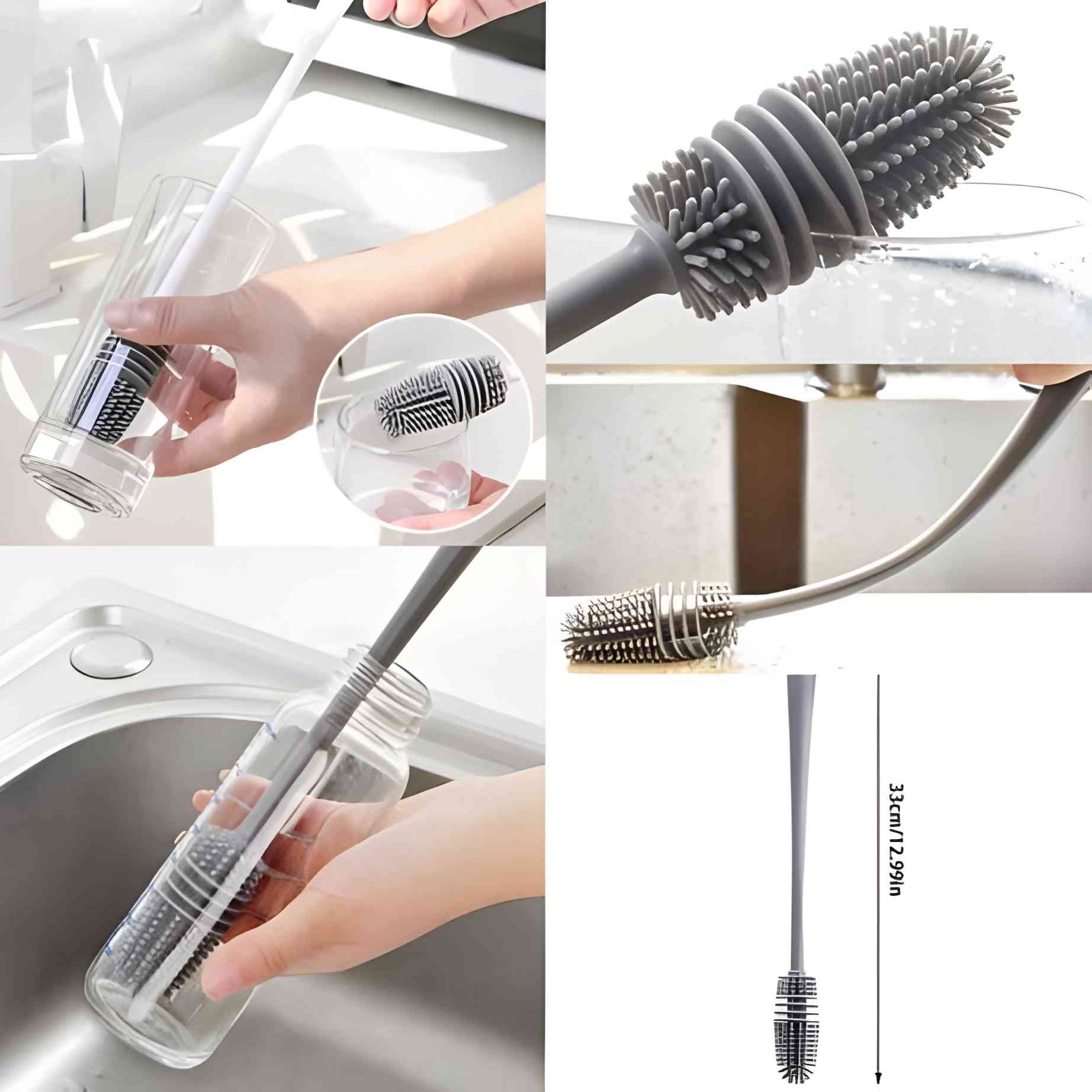 (Pack of 2) Silicone Bottle Multifunctional Cleaning Brush with Long Handler Kitchen Cleaning Tool For Cleaning Bottle Feeder Glass Jars and etc