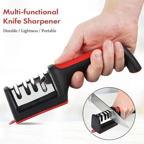 Multi-Function 3 Stages Type Knife Sharpener Handheld with Non-Slip Base for Ceramic Steel and Knives