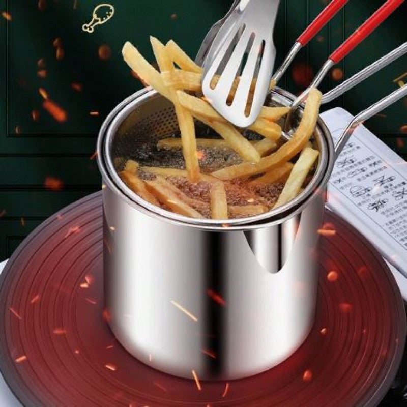 1200ml Stainless Steel Deep Fryer Pot with Strainer Basket