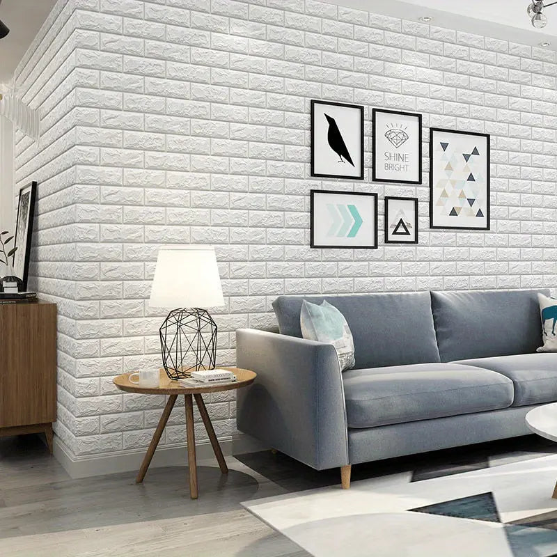 3D Self-Adhesive White Brick Foam Wall Panels