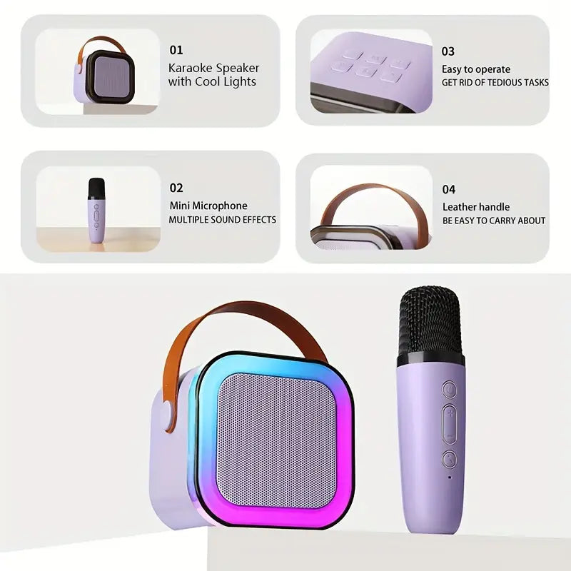 K12 Portable Karaoke Bluetooth Speaker with RGB Lights & Microphone