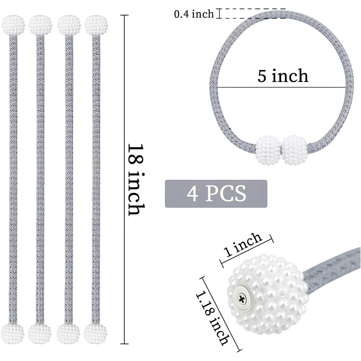 4 PCS Magnetic Pearl Curtain Buckle Tiebacks European Style Decorative Rings