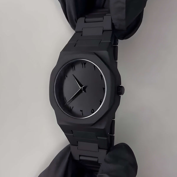 Arabic Aura Watch – Elegant Black Wristwatch with Arabic Numerals