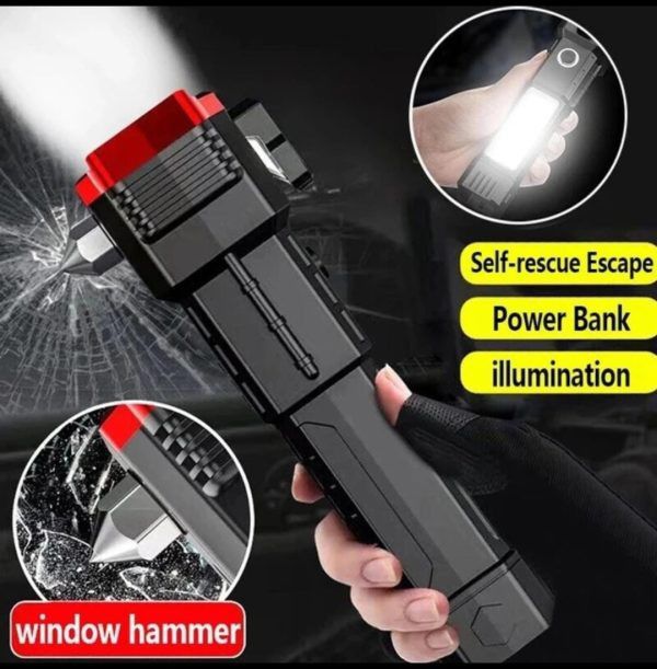High-Power LED Torch Light - Rechargeable Flashlight With Tactical Hammer And Power Bank - Electronic Accessory Designed For Illumination And Daily Utility Routine