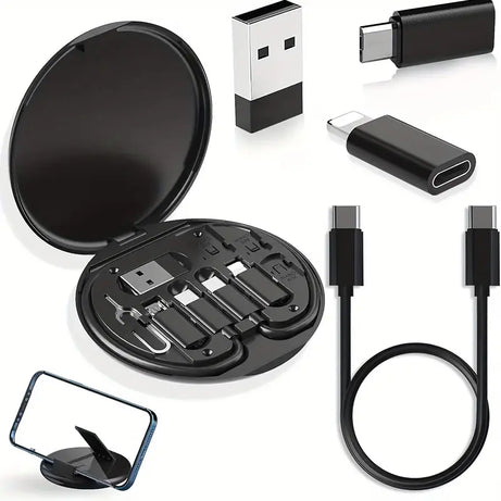 5 in 1 Portable 60W Charging Data Cable Set and Mobile Phone Holder Storage Box