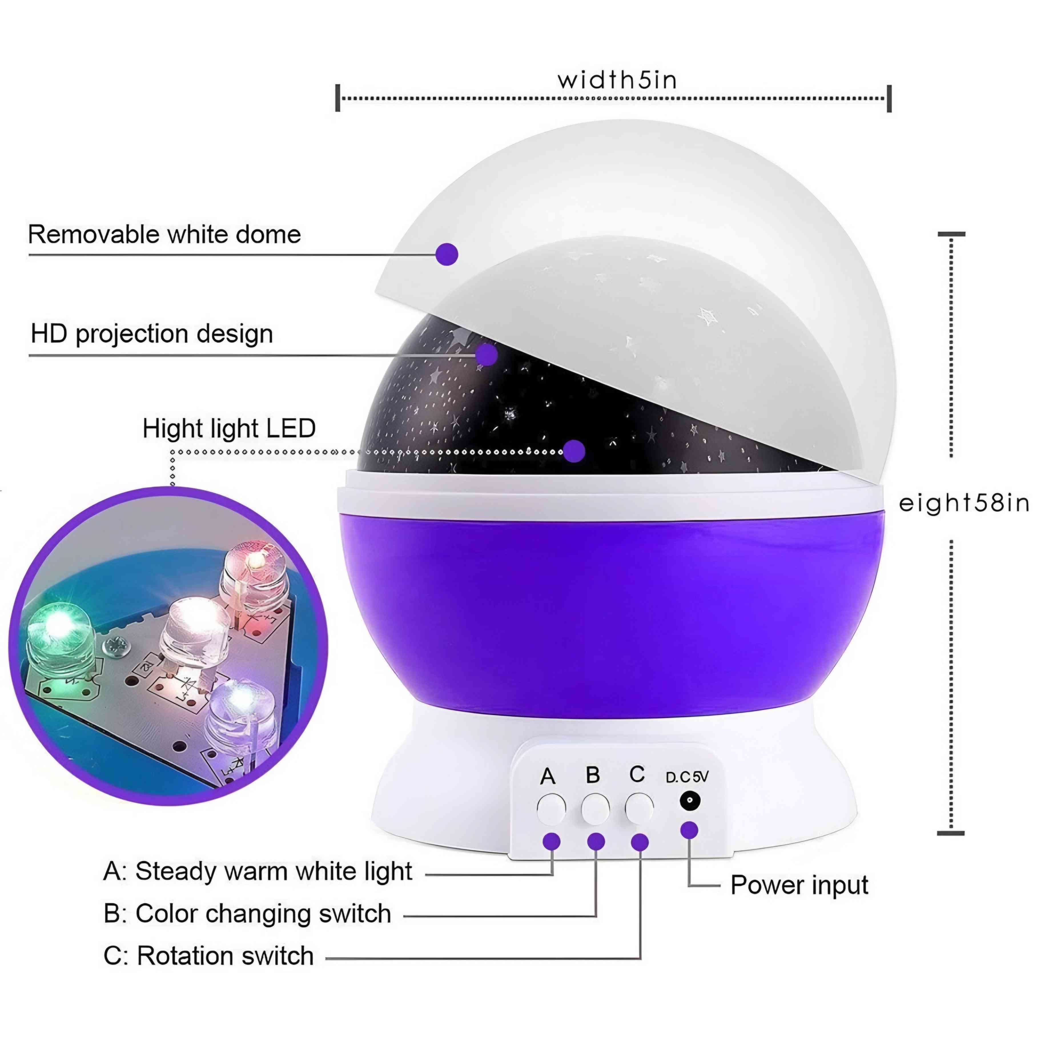 360 Degree Moon Night Light Lamp Projector With Colors And Usb Cable, Lamp For Kids Room Night Bulb