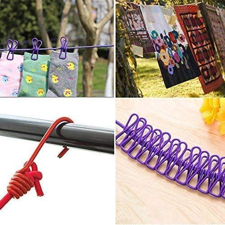 Portable Clothesline 185CM with 12pcs Clips for Home Backyard Hotel Balcony Clothes Drying Line, Outdoor Indoor Use