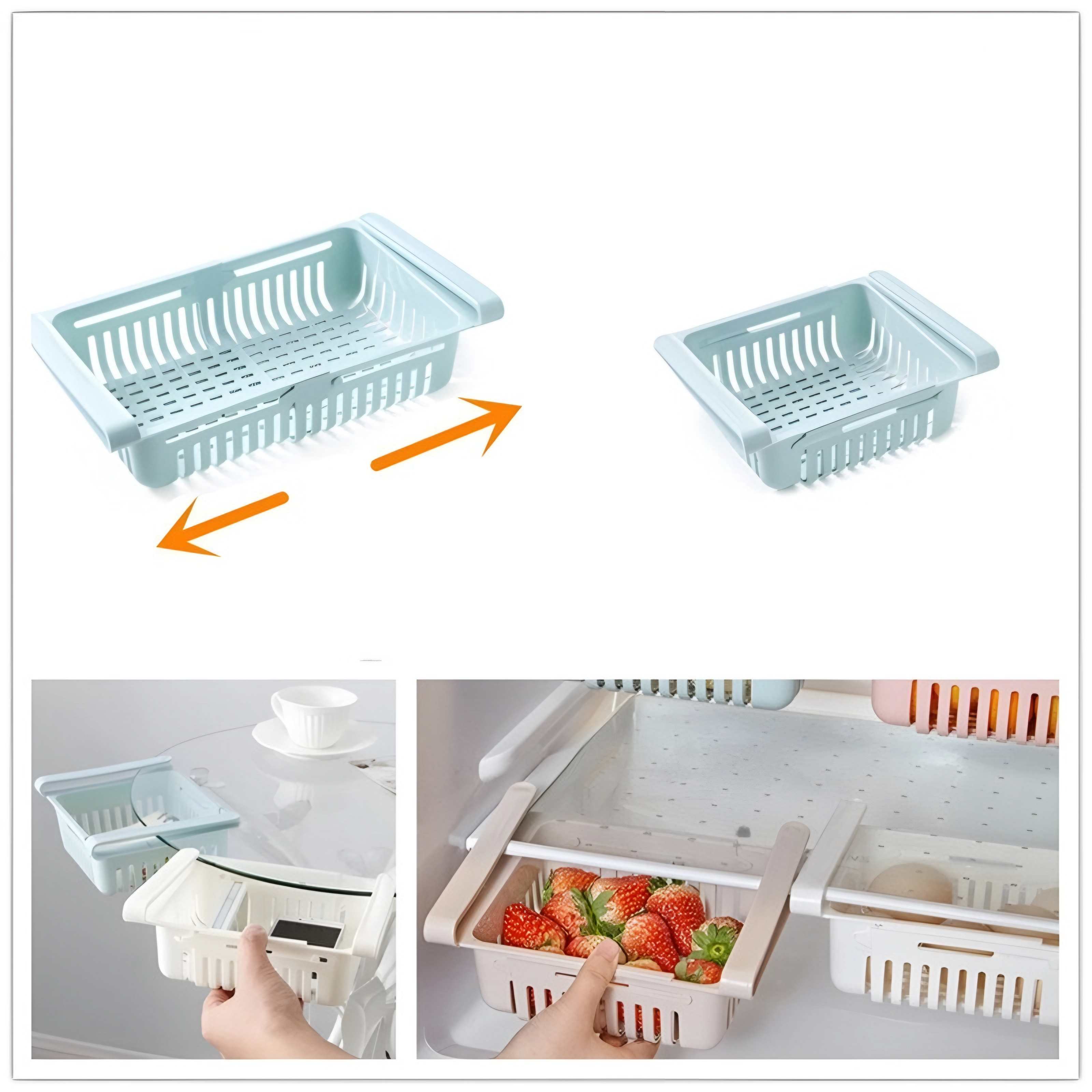 Adjustable Fridge Storage Basket Racks & Sliding Tray
