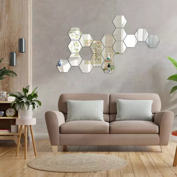 3D Acrylic Hexagon Mirror Stickers – Pack of 12, Silver