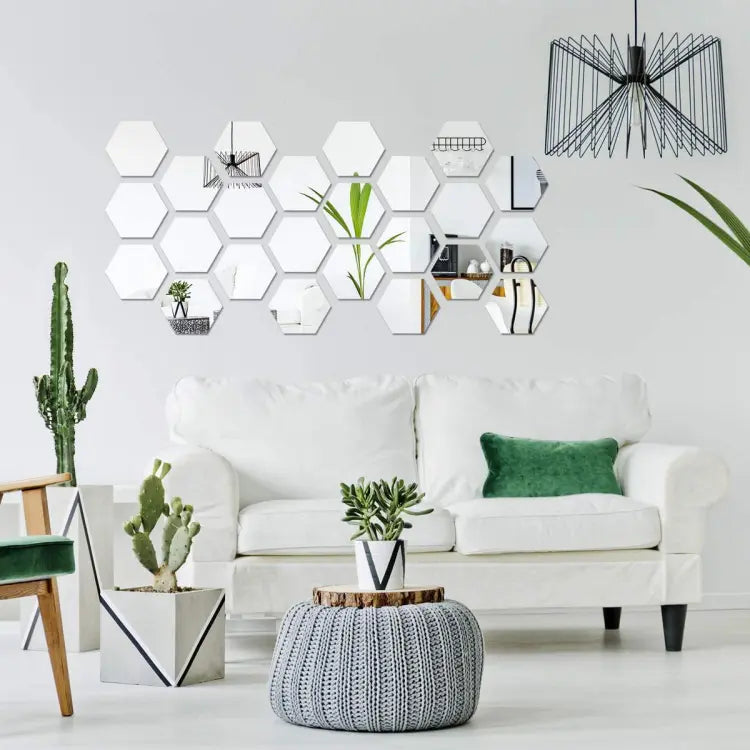 3D Acrylic Hexagon Mirror Stickers – Pack of 12, Silver