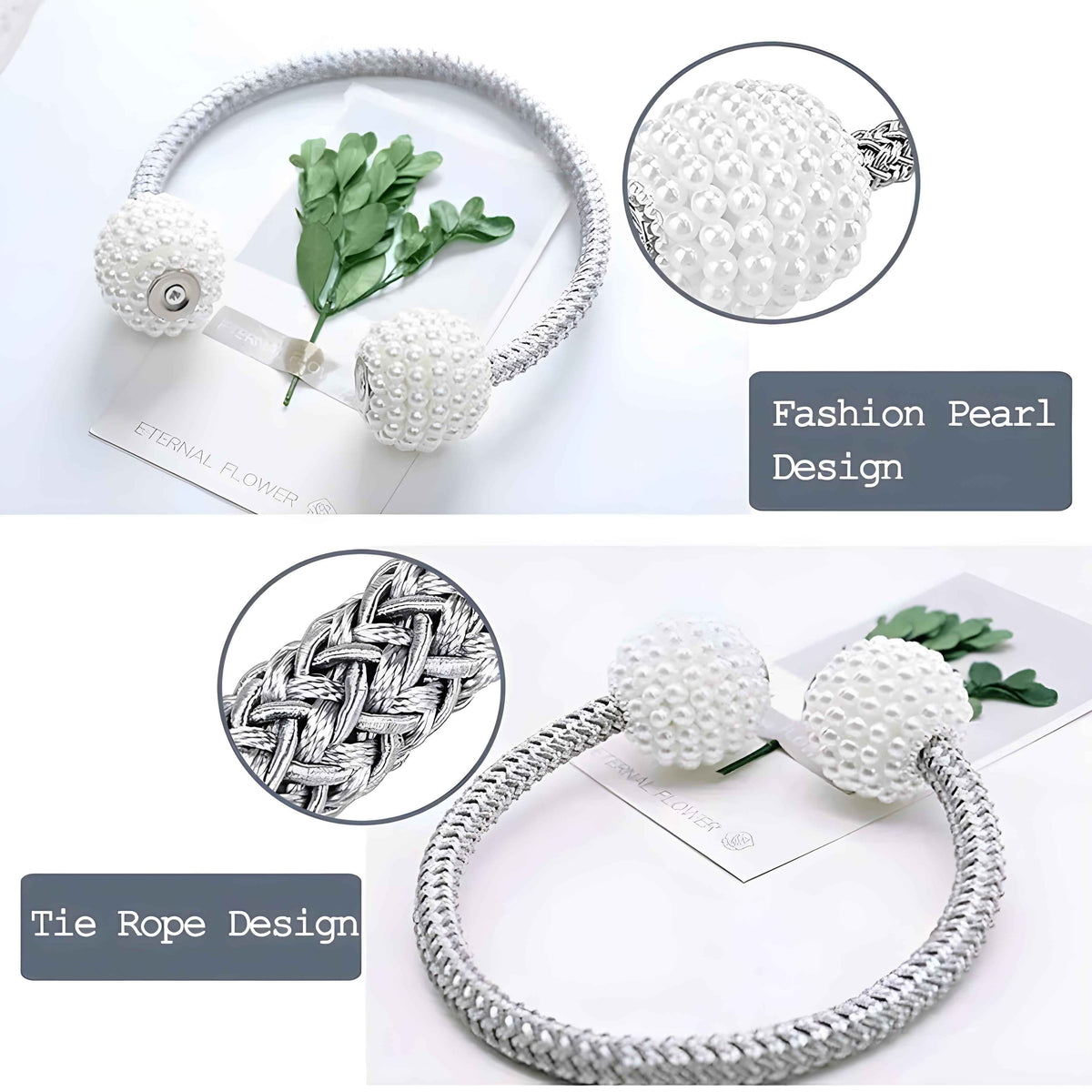 4 PCS Magnetic Pearl Curtain Buckle Tiebacks European Style Decorative Rings