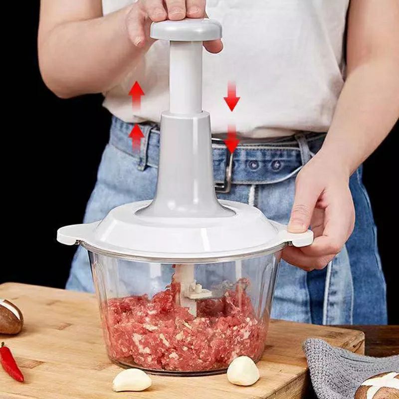 Multifunction Manual Push Chopper with Slicer, Grater & Beater