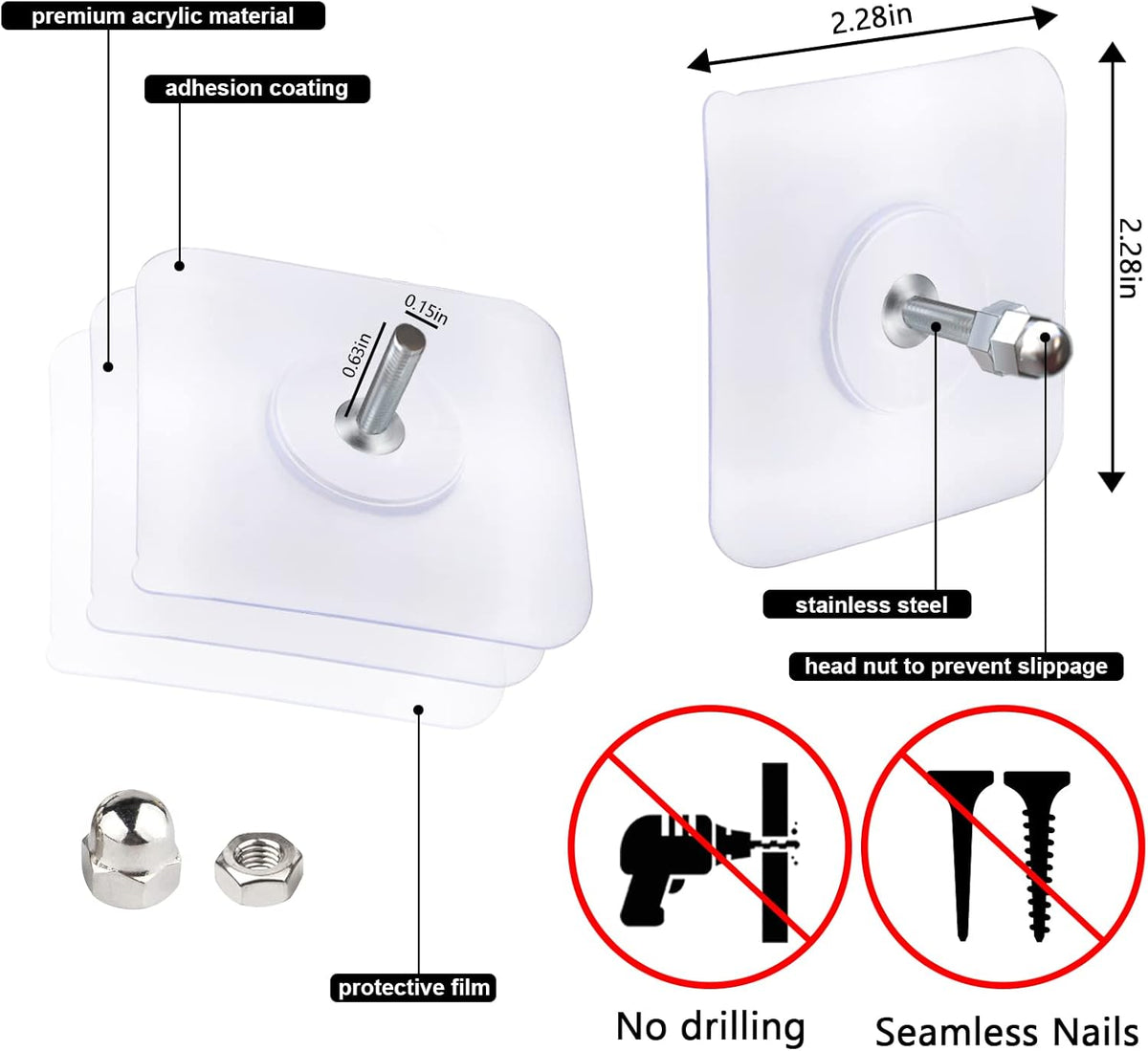 Transparent Self-Adhesive Screw Hooks